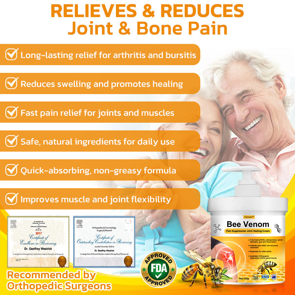 Tnnedey™ 💫🐝 Bee Venom Pain Suppression Joint Healing Cream (👩🏼‍⚕️ AOA Anbefalt)